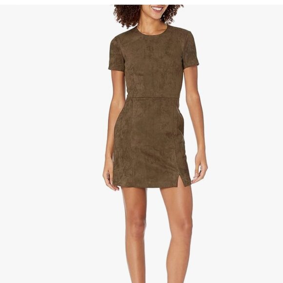 French Connection Vegan Brown Suede Crewneck Short Sleeve Dress Size 8 - Picture 2 of 9